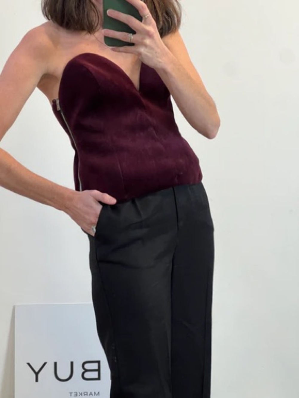 Zara Strapless Velvet Bustier Top in Deep Burgundy